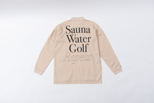 “Sauna Water Golf Repeat” Long Sleeve Polo Shirts - Beige