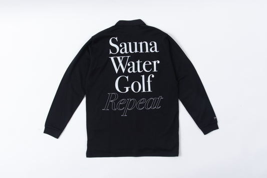 “Sauna Water Golf Repeat” Long Sleeve Polo Shirts - Black