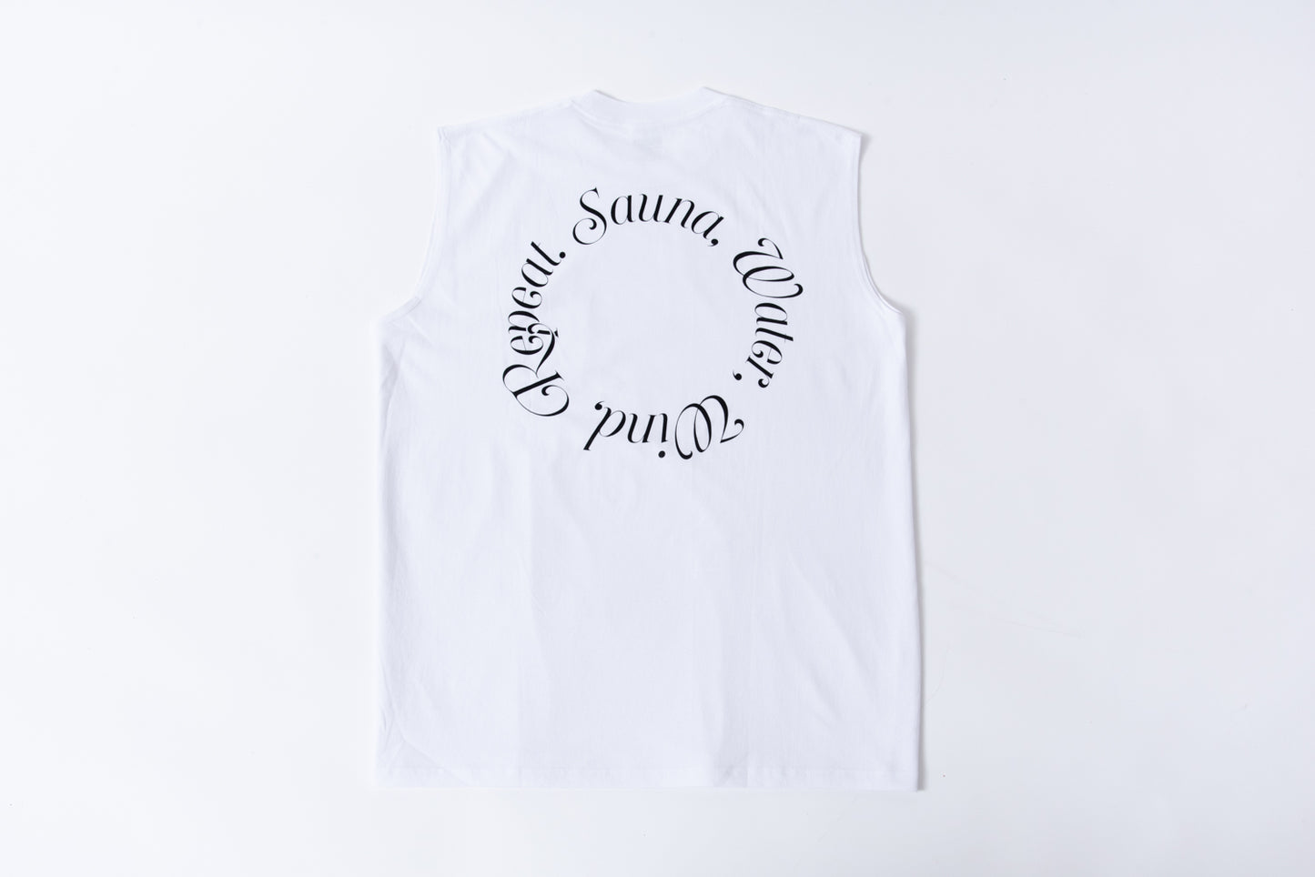 No-Sleeve Tee”Repeat” - White