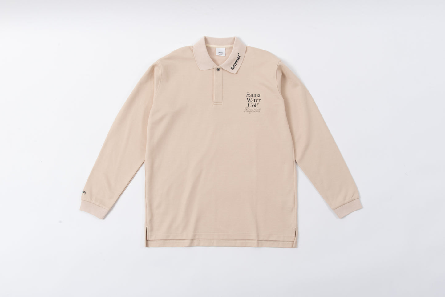 “Sauna Water Golf Repeat” Long Sleeve Polo Shirts - Beige