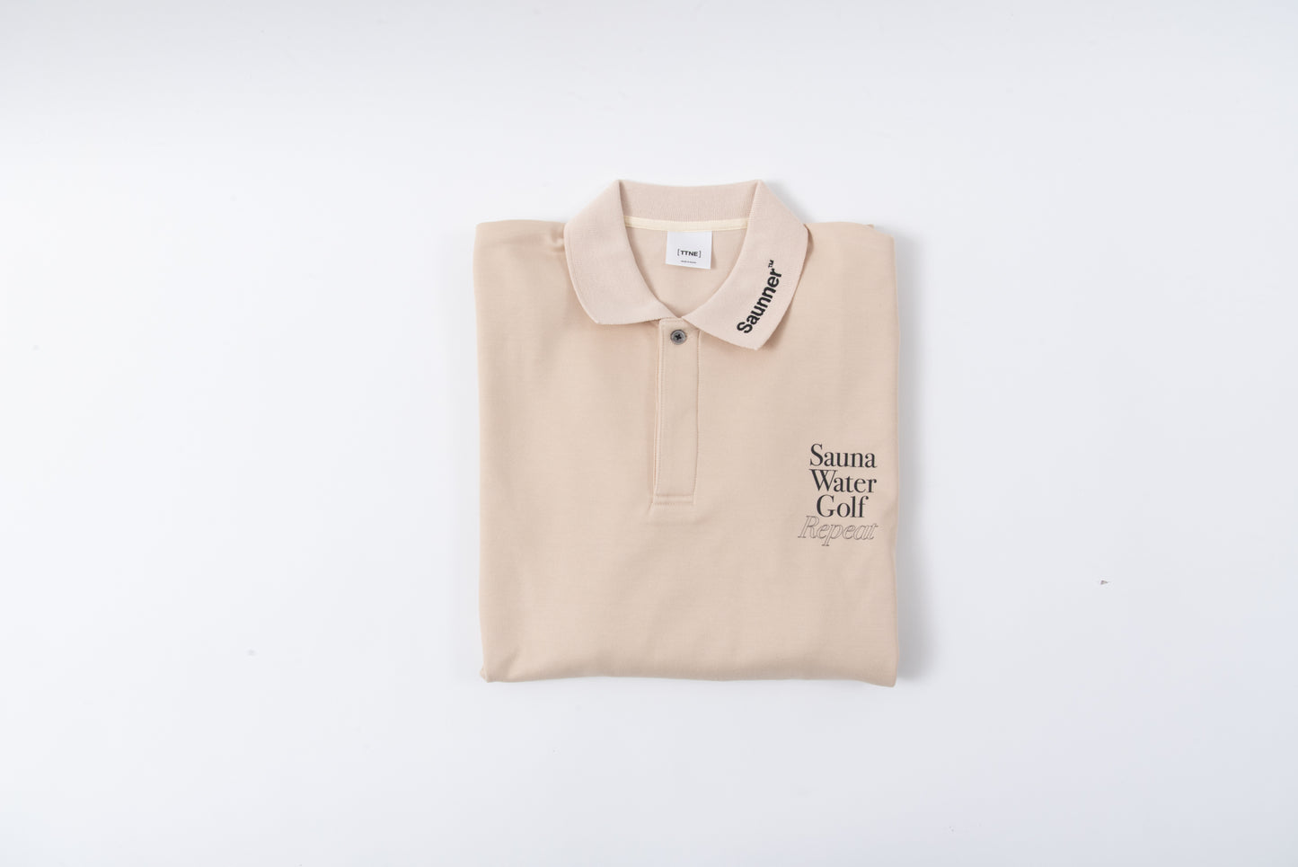 “Sauna Water Golf Repeat” Long Sleeve Polo Shirts - Beige