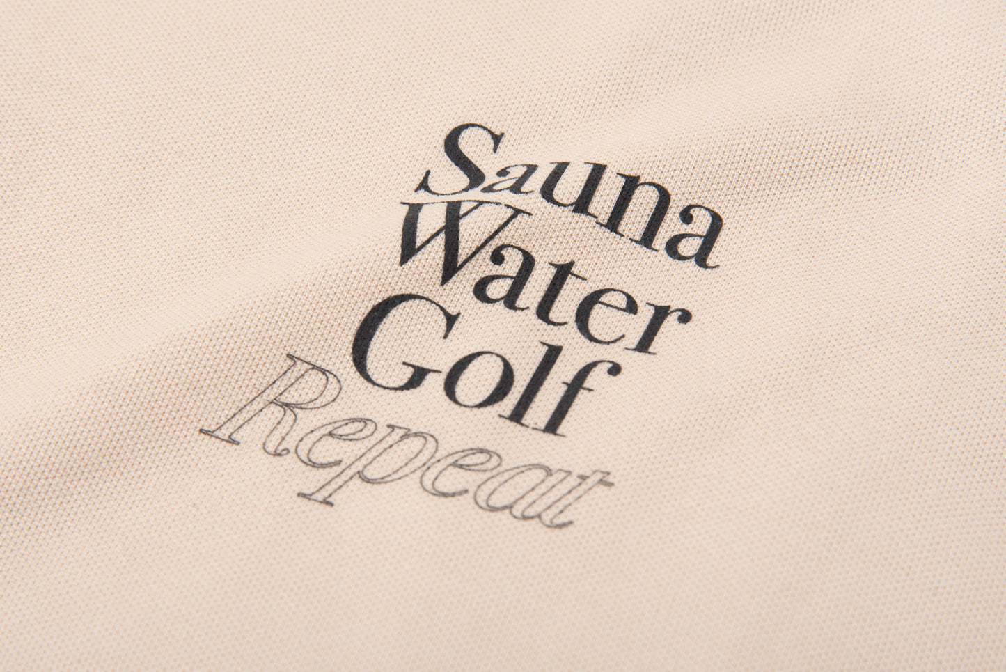 “Sauna Water Golf Repeat” Long Sleeve Polo Shirts - Beige