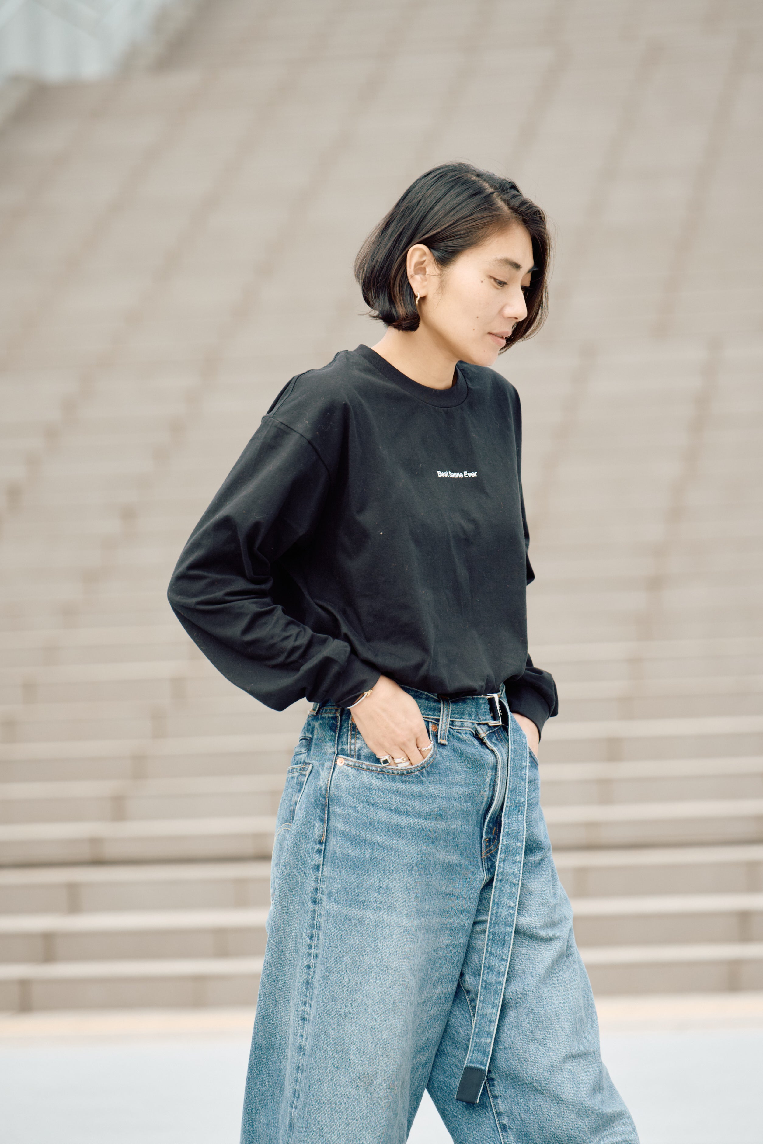 新品未使用　legere tee/black Best Sauna Ever Small Logo Long-Sleeve Tee – SHOP [TTNE]