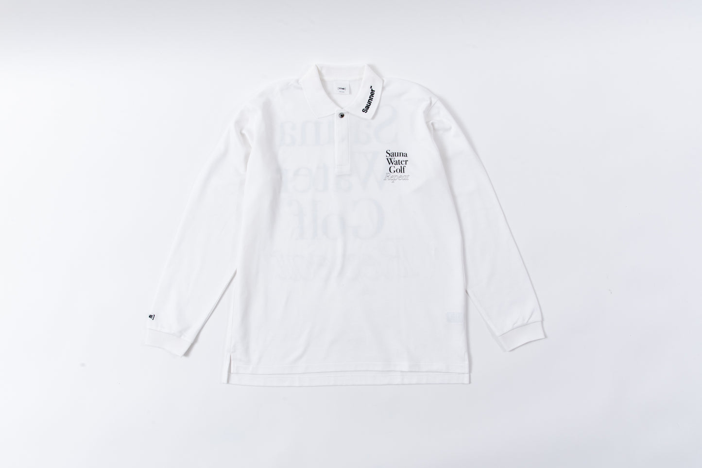 “Sauna Water Golf Repeat” Long Sleeve Polo Shirts - White