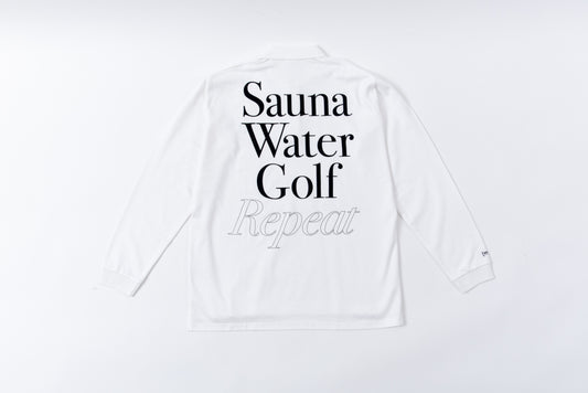 “Sauna Water Golf Repeat” Long Sleeve Polo Shirts - White