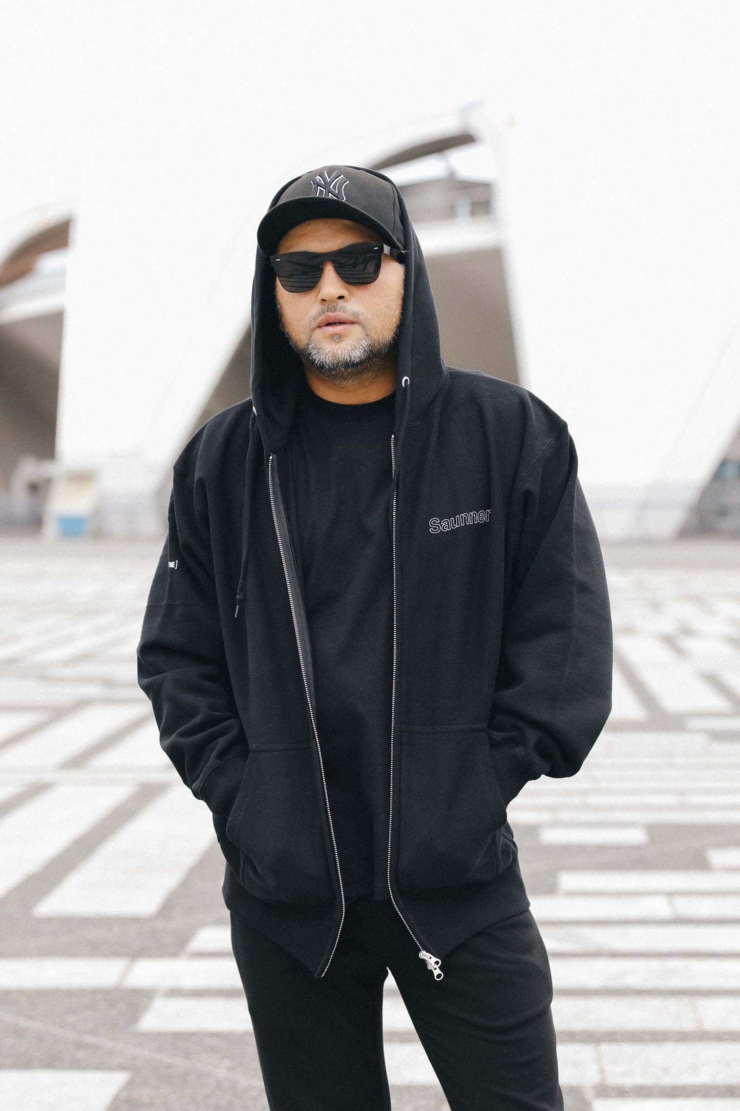 Saunner™️ Back to Black Zip Up Hooded Sweatshirt